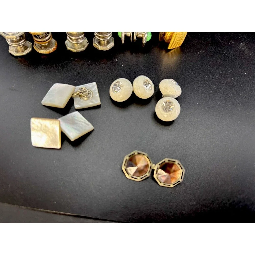 Antique Mixed Lot of Men’s Mother of Pearl & RS Cuff Links-Collar Studs-Buttons